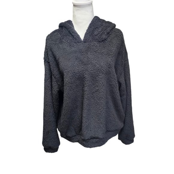 SHEIN MOOSTA Drop Shoulder 3D Ear Teddy Hoodie, Size Large, black - Picture 2 of 7